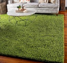 Trendy Green Shaggy Bedroom Rug
